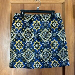 LOFT Blue, Gold and Black Geometric Floral Mini Skirt